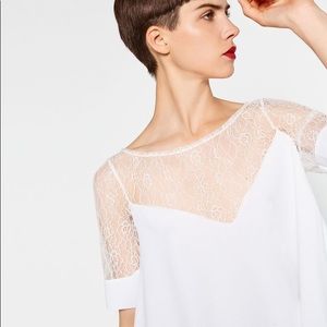 Zara White Lace V Neck Flowy Top
